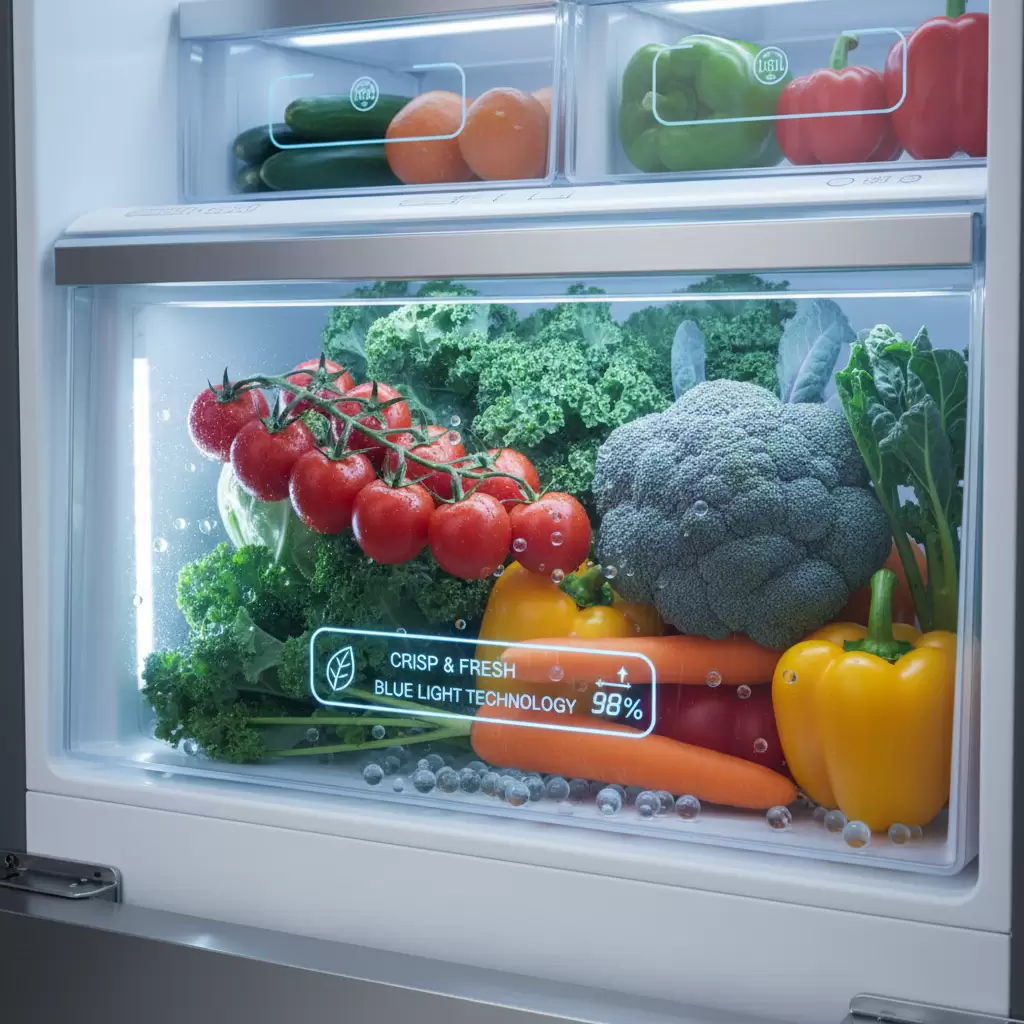 Công nghệ ánh sáng xanh và kiểm soát độ ẩm giúp rau củ tươi lâu hơn