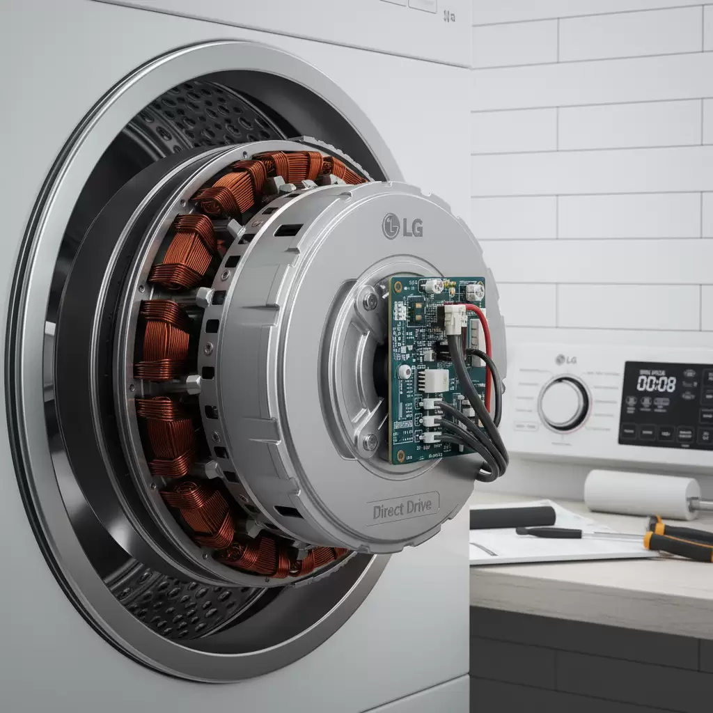 Công nghệ dẫn động trực tiếp giúp máy giặt LG vận hành êm ái và giảm thiểu hư hỏng