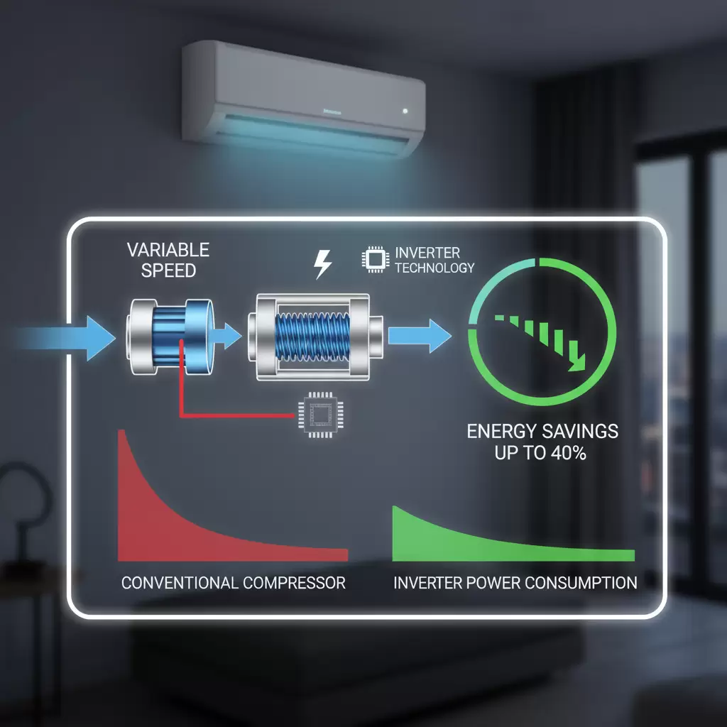 Cơ chế biến tần thông minh giúp máy nén hoạt động linh hoạt và tiết kiệm điện