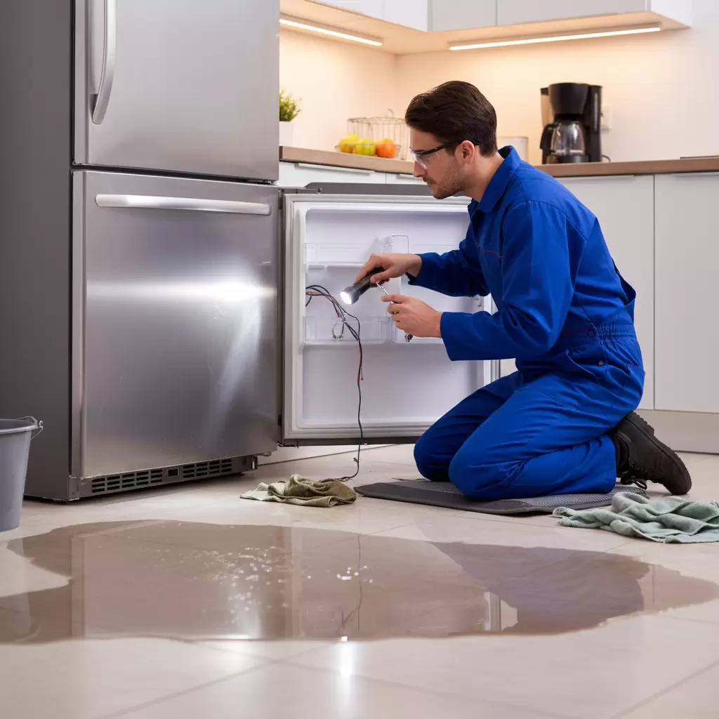 Nước rò rỉ từ tủ lạnh là dấu hiệu cần được kỹ thuật viên kiểm tra và xử lý ngay lập tức