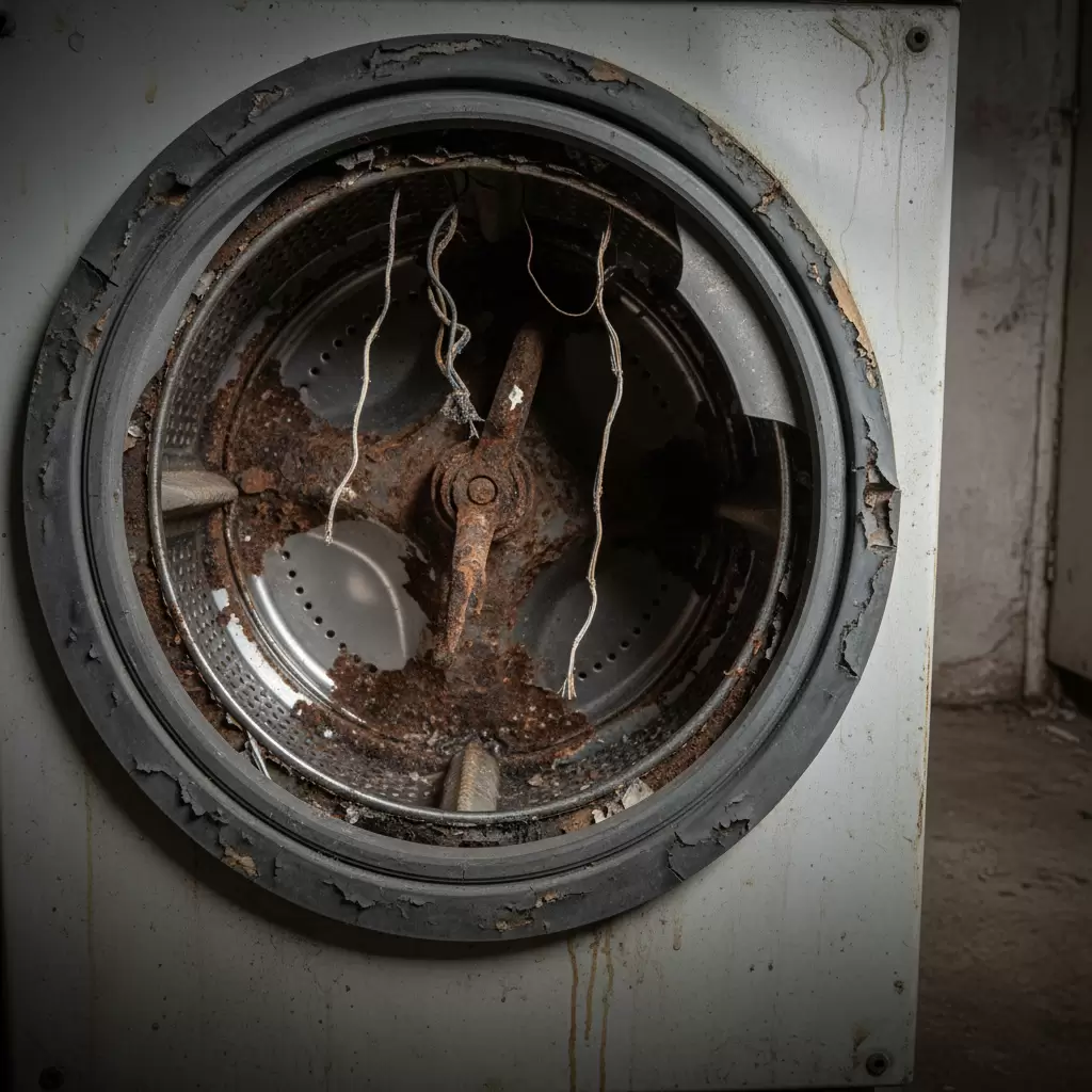 Lồng giặt bị rỉ sét và nứt vỡ là dấu hiệu cần thay thế ngay lập tức