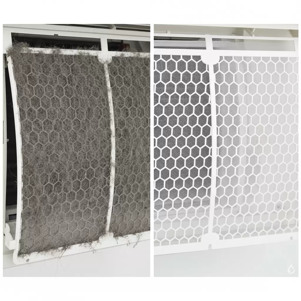 Sự khác biệt rõ rệt trước và sau khi vệ sinh lưới lọc máy lạnh giúp tăng hiệu suất làm lạnh