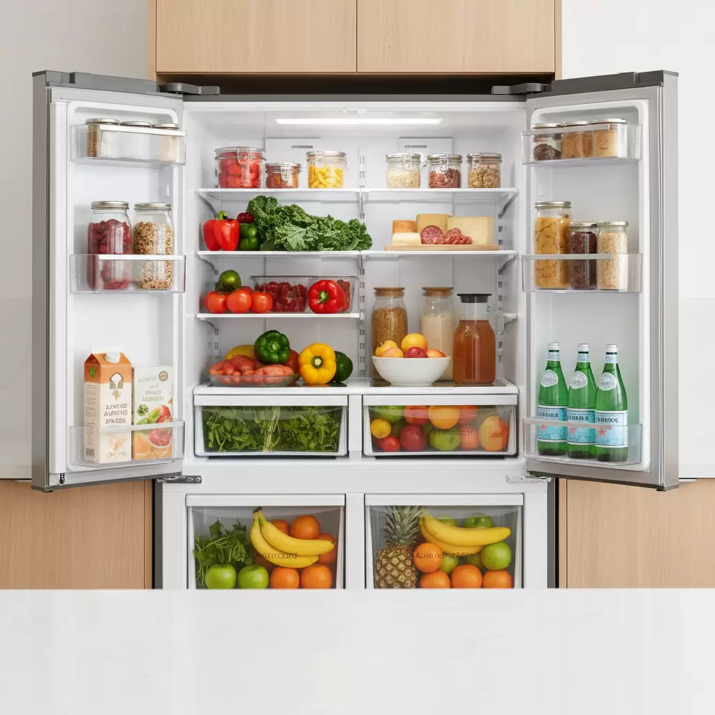 gemini_image_1768657256 Duy trì tủ lạnh sạch thoáng giúp bảo vệ hương vị thực phẩm và sức khỏe gia đình