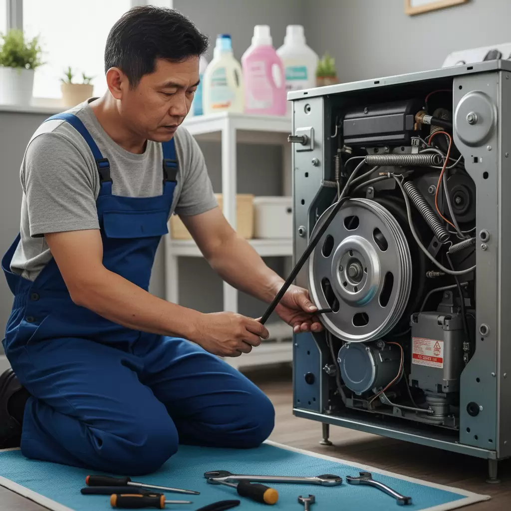 Quy trình lắp đặt dây curoa vào bánh đà máy giặt Aqua đúng kỹ thuật