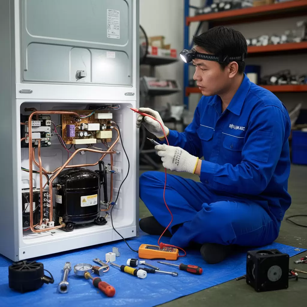 Các linh kiện kỹ thuật như máy nén và quạt gió cần được kiểm tra kỹ lưỡng khi có tiếng ồn lạ