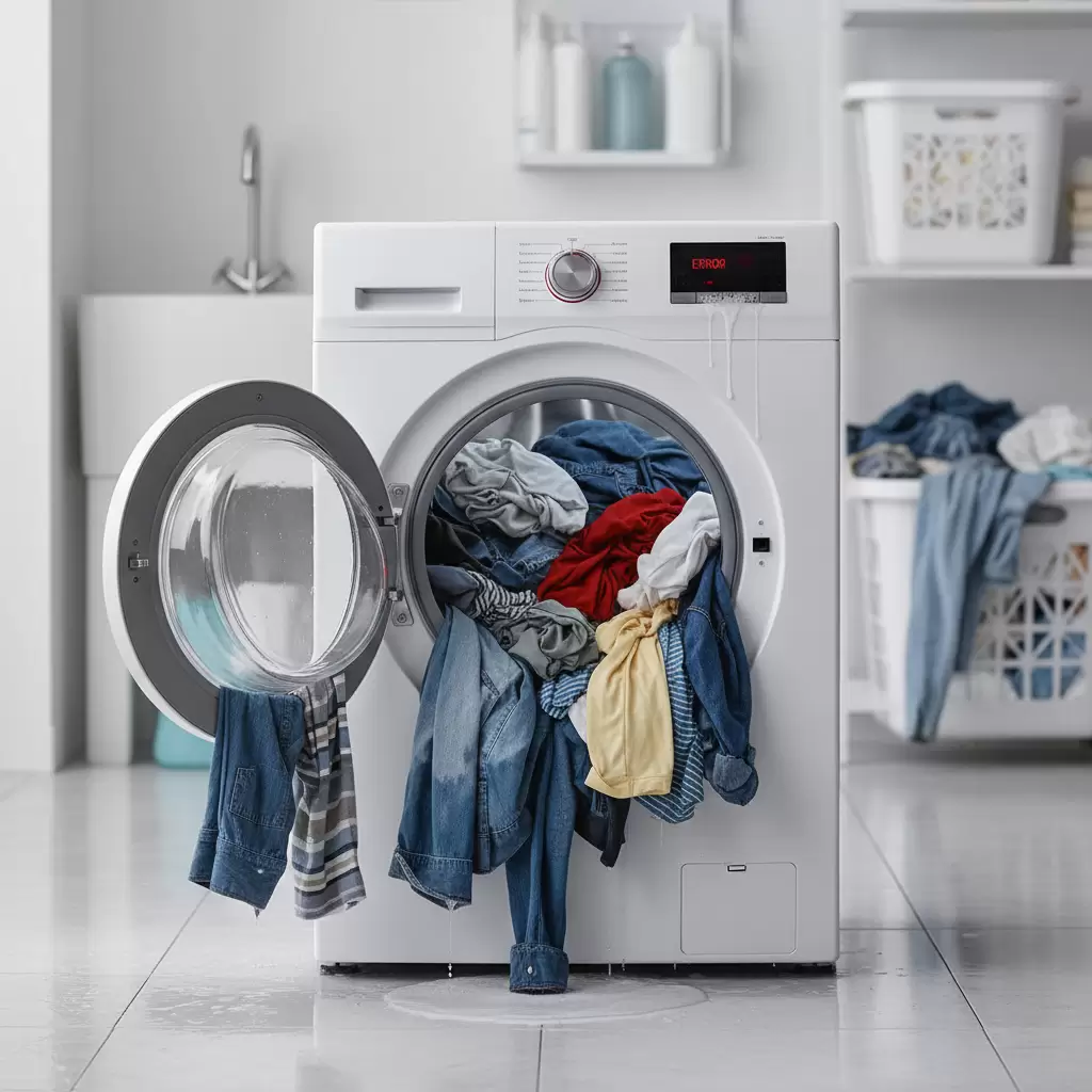 Khối lượng quần áo quá tải là nguyên nhân hàng đầu gây ra áp lực cho motor và báo lỗi LE