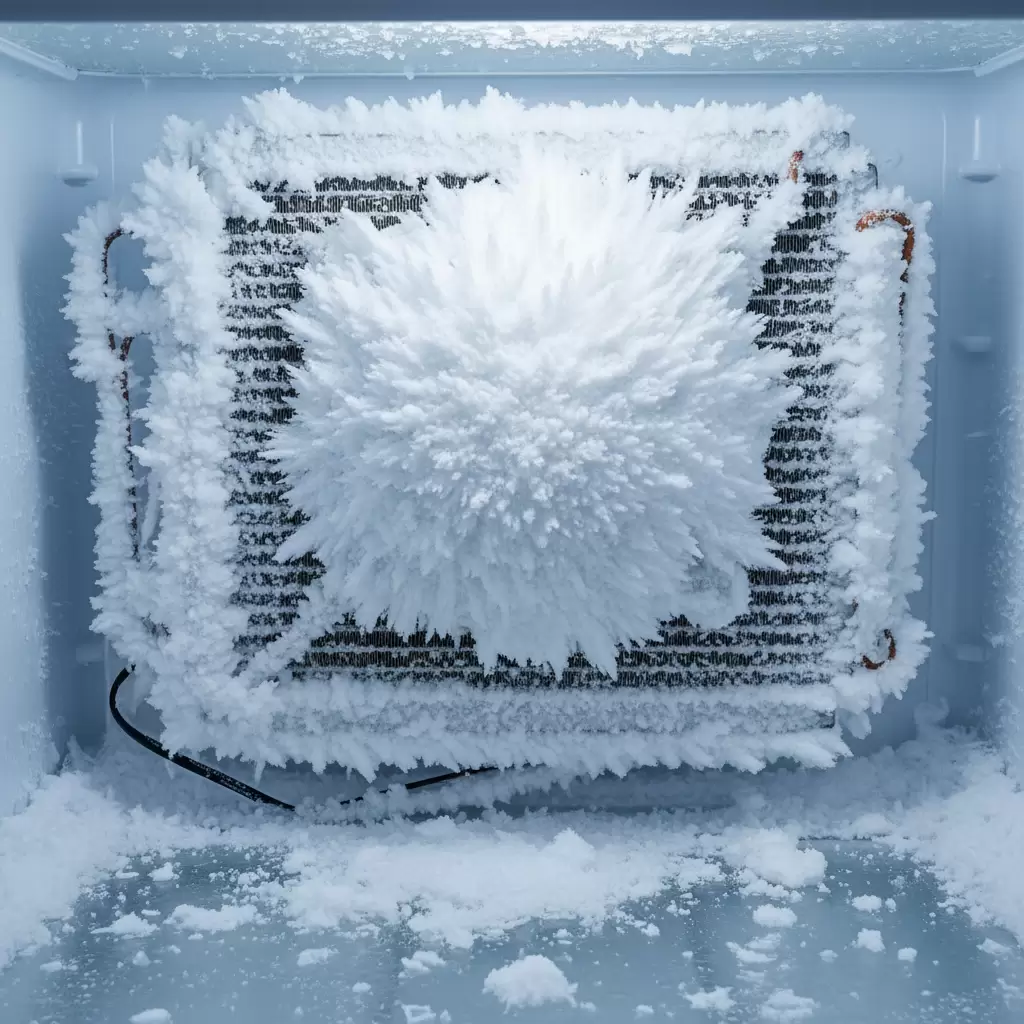 Tuyết bám dày trên dàn lạnh là nguyên nhân phổ biến khiến tủ không thể đông đá