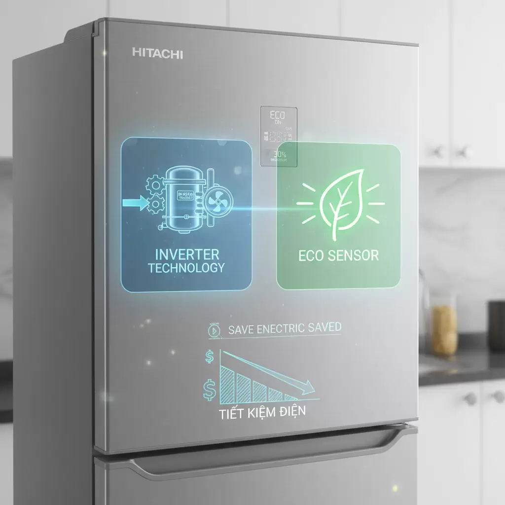 Sự kết hợp giữa máy nén Inverter và cảm biến Eco giúp tối ưu hóa điện năng tiêu thụ