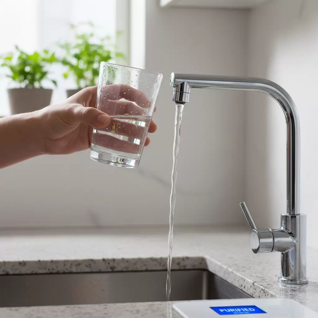 Nước sau khi qua máy lọc RO 7 bậc đạt chuẩn uống trực tiếp tại vòi rất tiện lợi