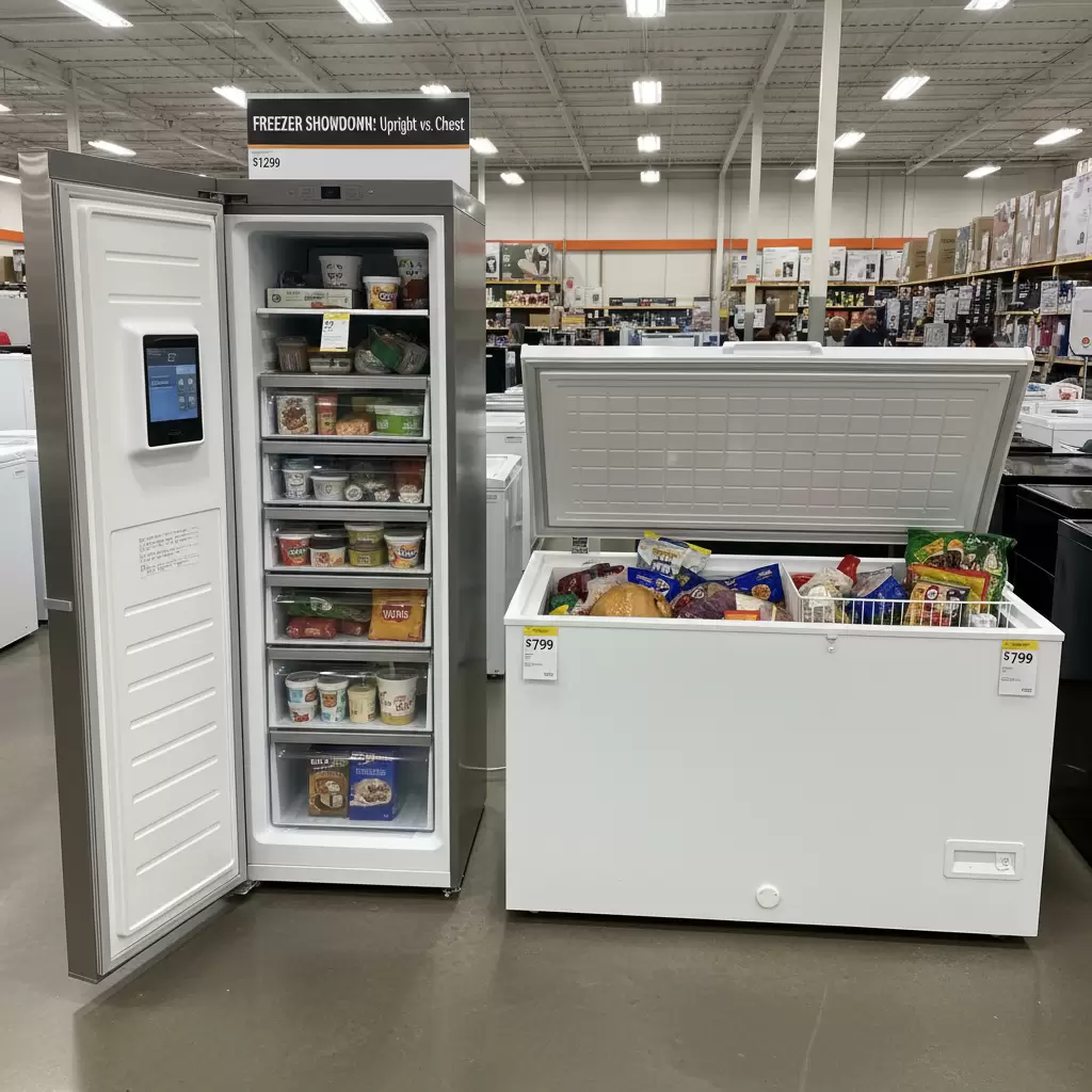 gemini_image_1768677531-1 Sự khác biệt rõ rệt về cấu tạo và cách sắp xếp giữa tủ đông đứng và tủ đông nằm