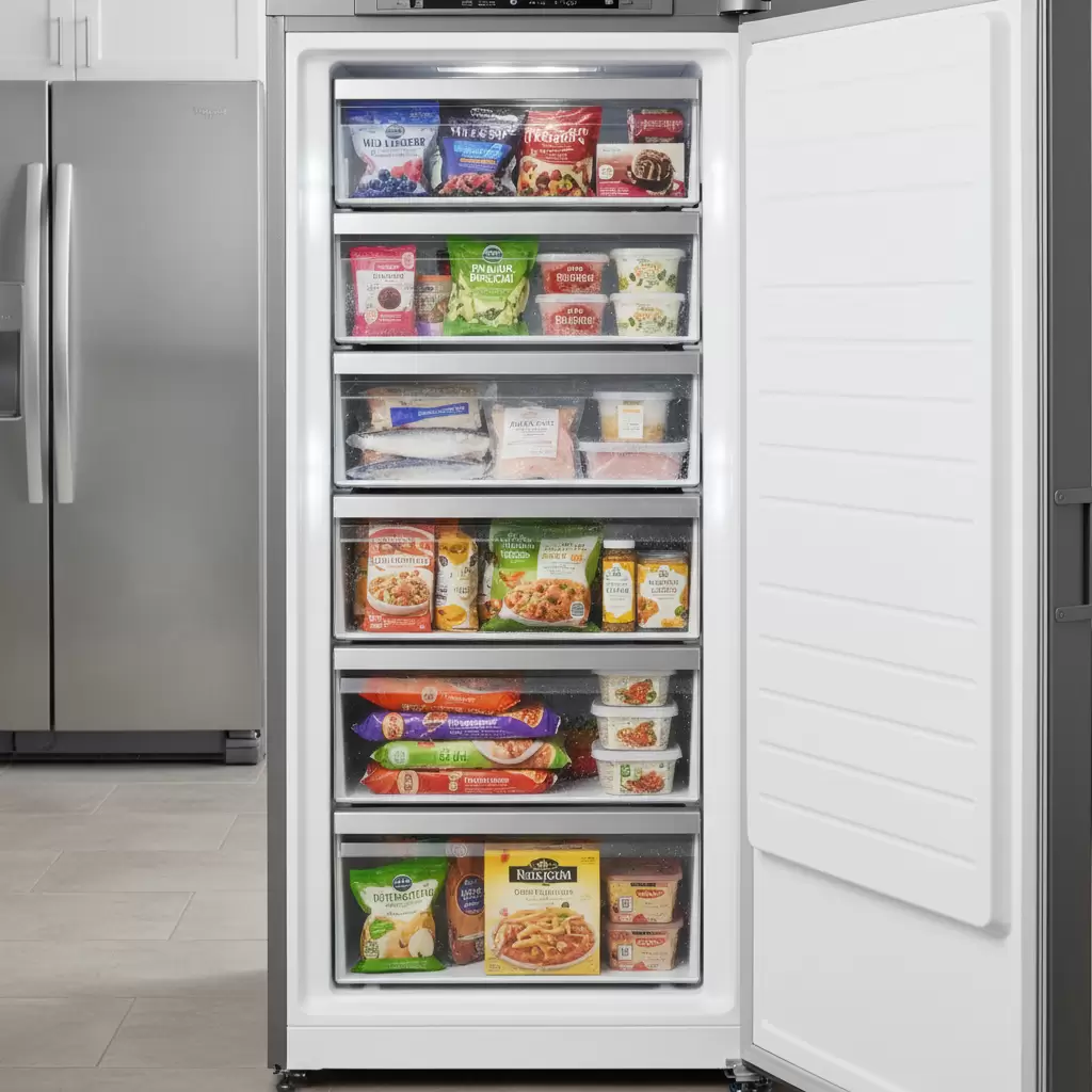 gemini_image_1768677531 Hệ thống nhiều ngăn kéo giúp việc phân loại và lấy thực phẩm trở nên dễ dàng hơn bao giờ hết