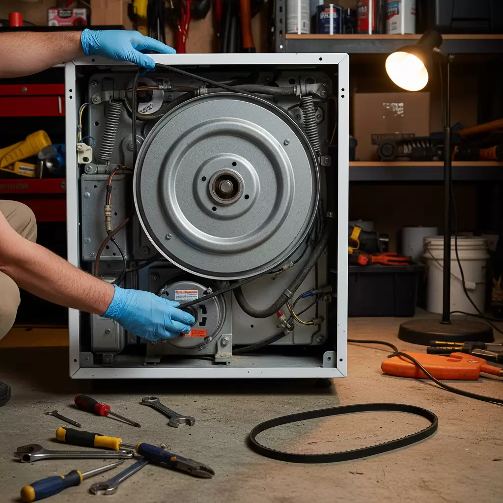 Kiểm tra và thay thế dây curoa là bước quan trọng khi máy giặt không quay