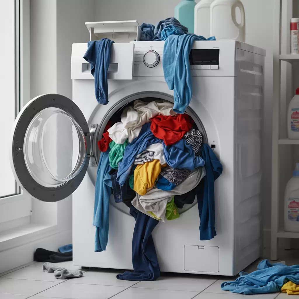 Việc nhồi nhét quá nhiều quần áo khiến máy giặt bị quá tải và không thể quay