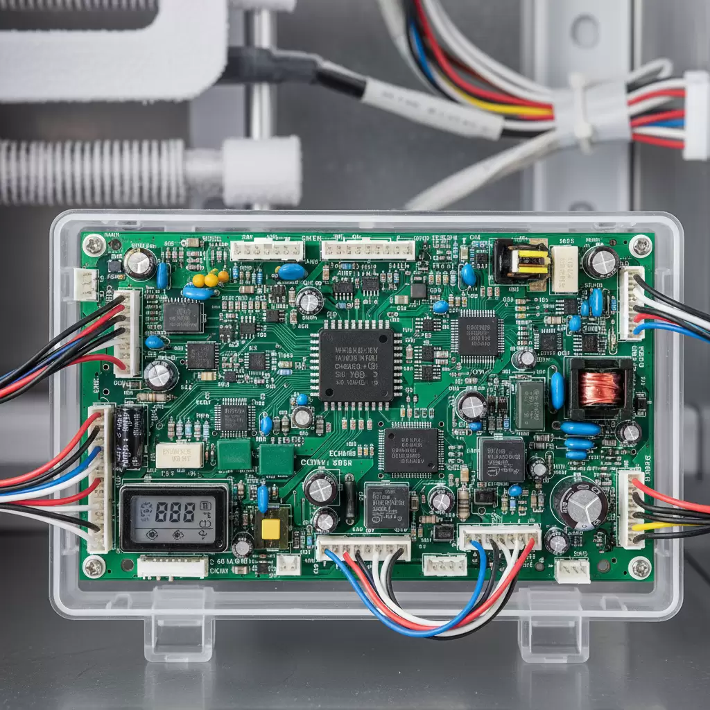 gemini_image_1768681946 Bo mạch là linh kiện quan trọng nhất điều khiển mọi hoạt động của tủ đông