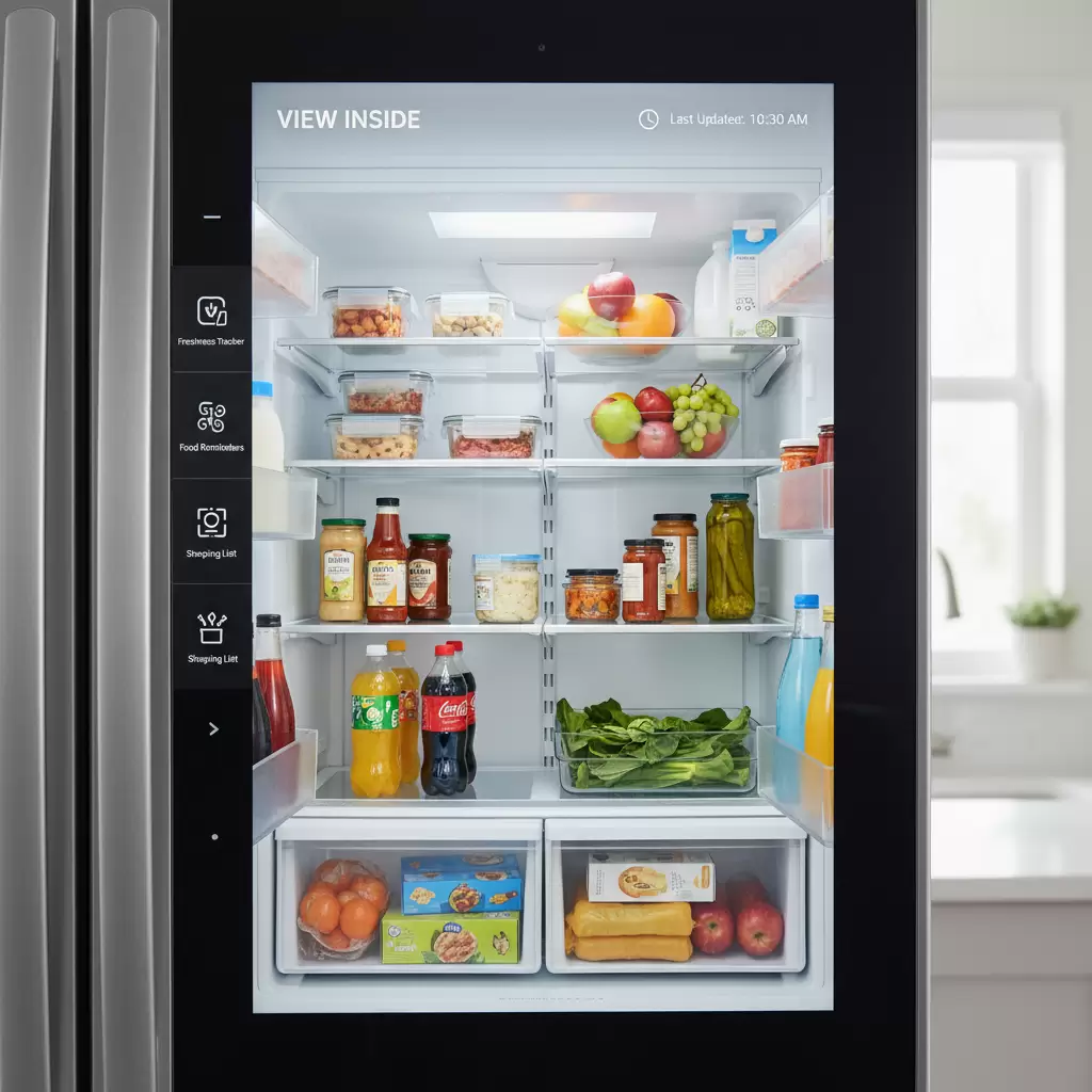 gemini_image_1768684071 Tính năng View Inside cho phép quan sát thực phẩm bên trong tủ lạnh từ xa qua điện thoại