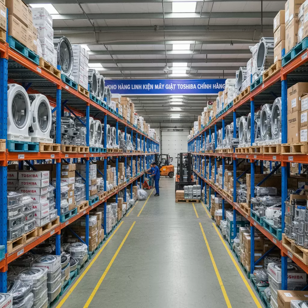 Hệ thống kho bãi lưu trữ linh kiện máy giặt Toshiba chính hãng